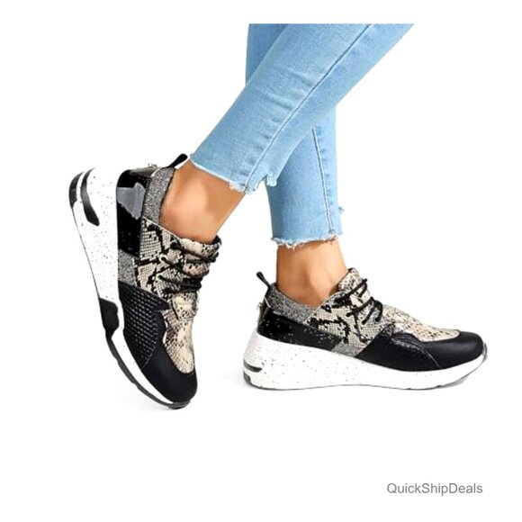 Women\'s Platform Wedge Sneakers with 2.5 Inch Heel, Lace Up Casual Shoes